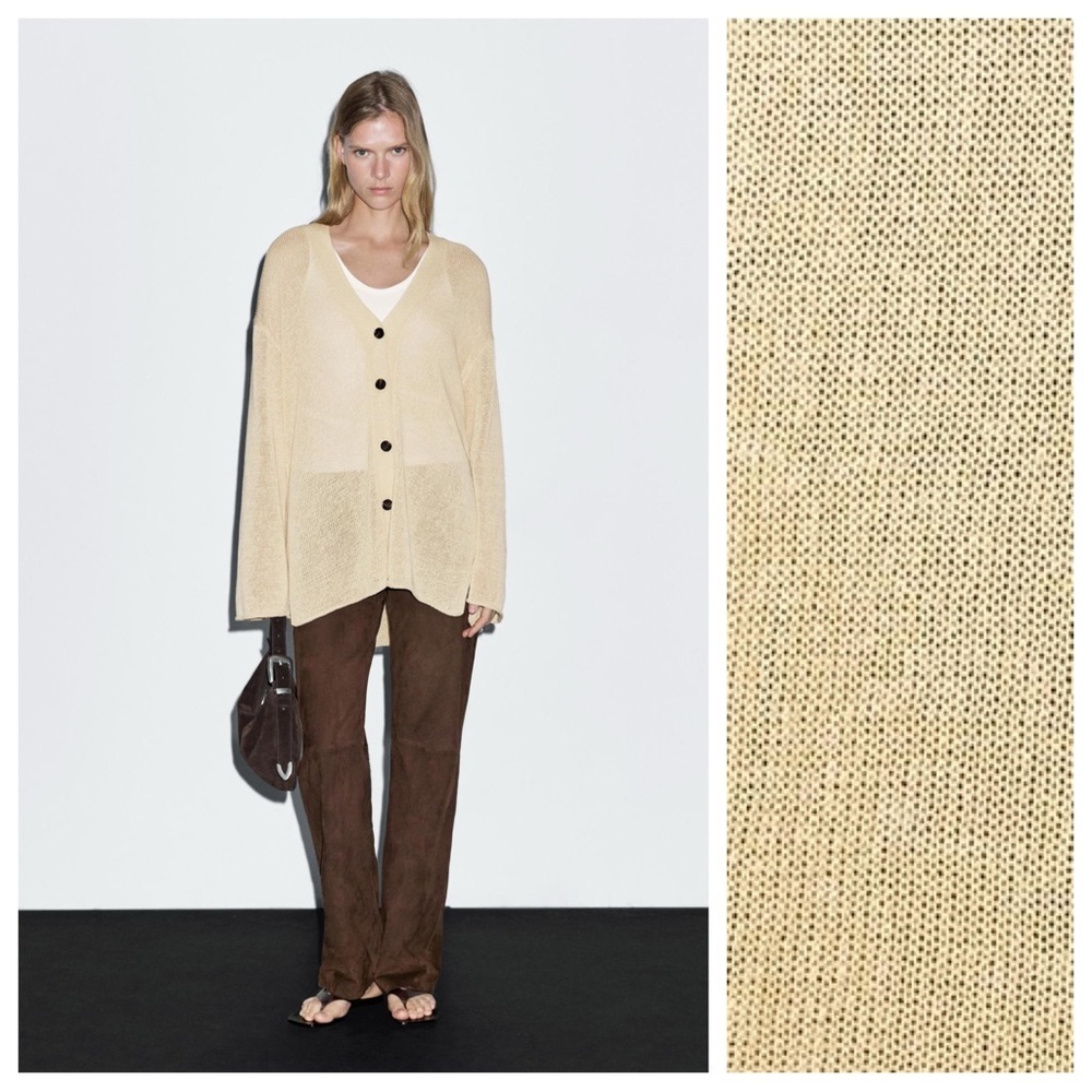 NWT. Massimo Dutti Cream Cotton Blend Oversize Fine Knit Cardigan. Size M.